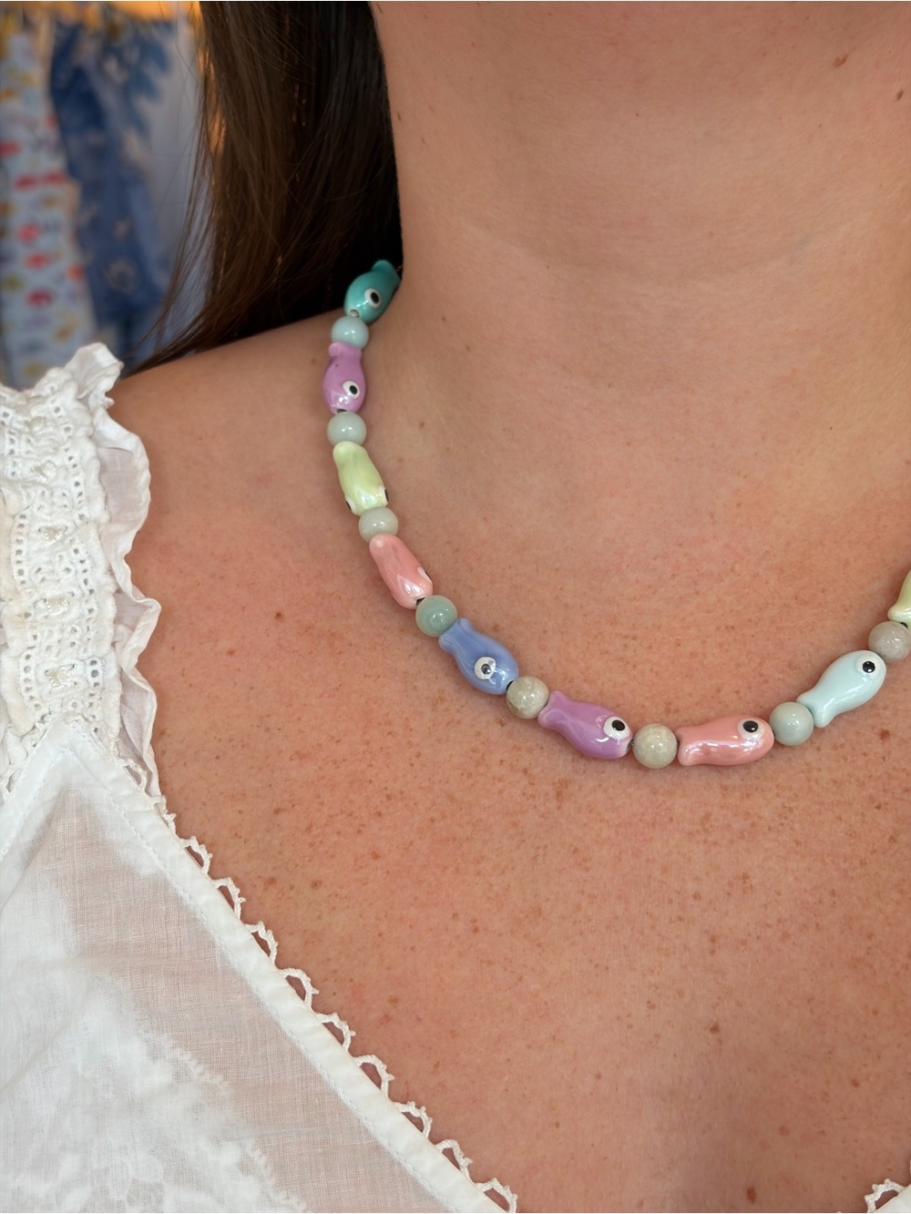 Handmade Pastel Multicolor Ceramic Bead Necklace - Women Jewelry